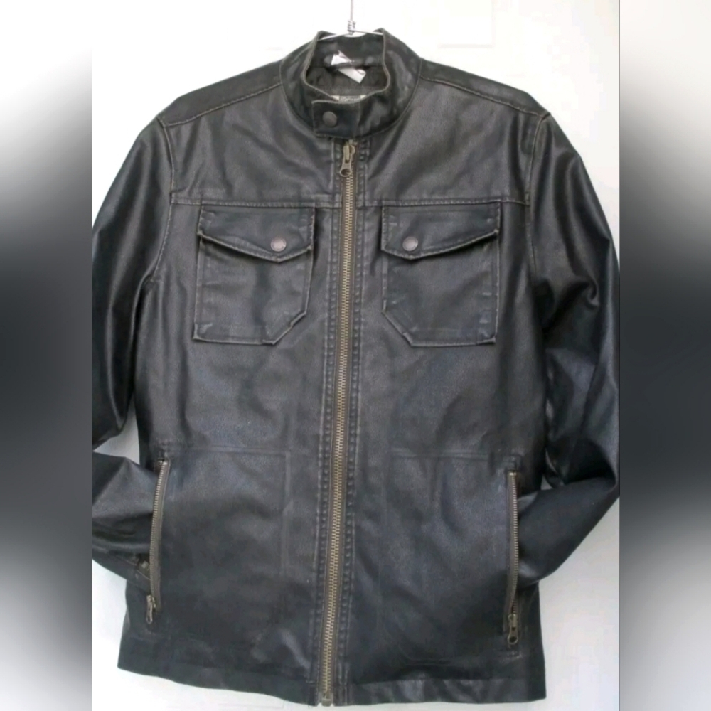 American Rag Jacket Men's Faux Leather Black Lined Motorcycle Size Small